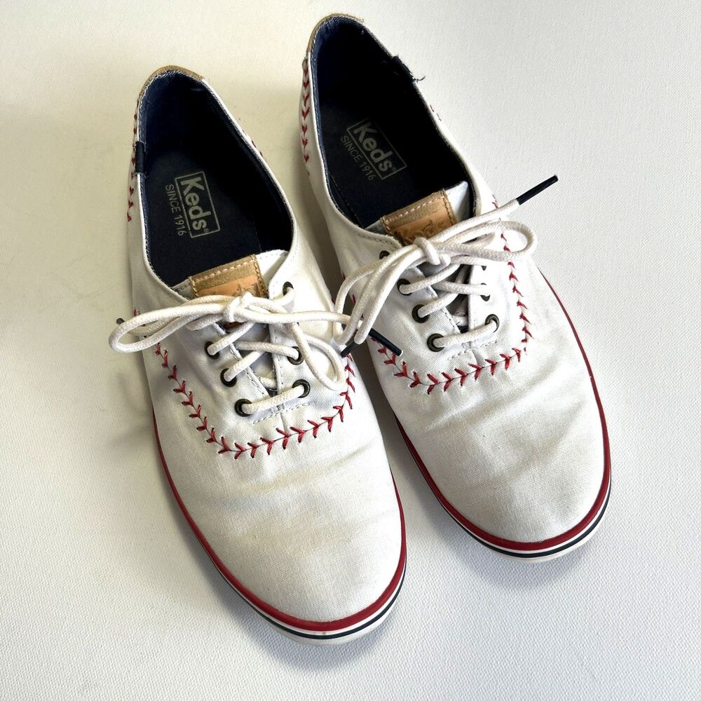 Keds Baseball Stitch Canvas Women's Size 10 Sneakers Shoes White Lace Up